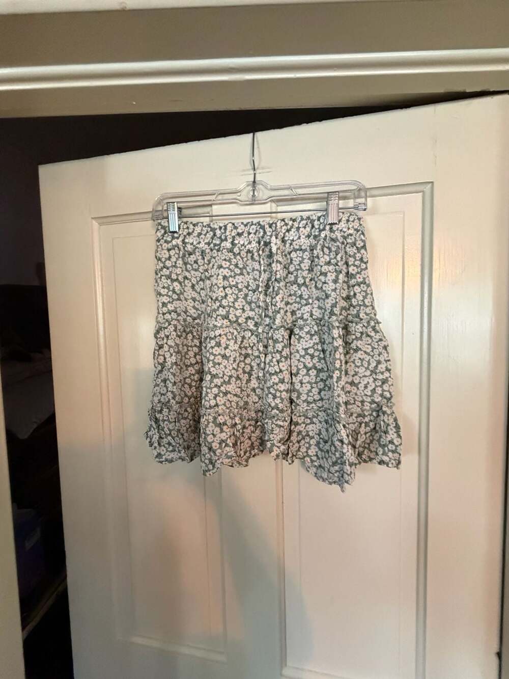 Alelly Green Floral Tiered Ruffle Drawstring Waist Mini Skirt Size L